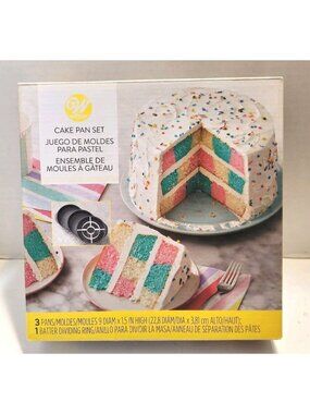 Wilton Checkerboard Cake Pan Set Round 3 Pans and Divider With Instructions